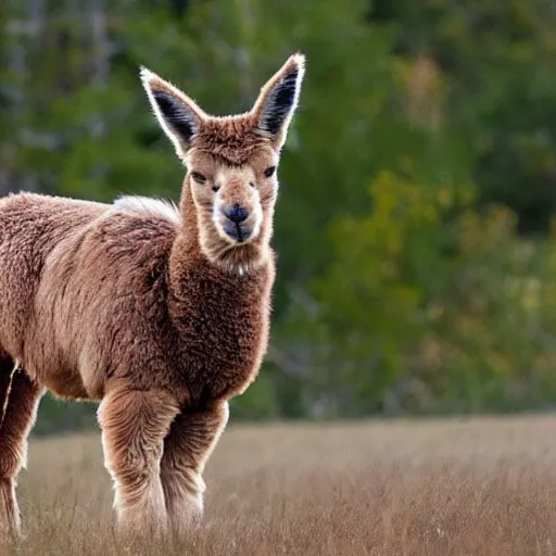 Image similar to a full grown alpaca - coyote - moose hybrid