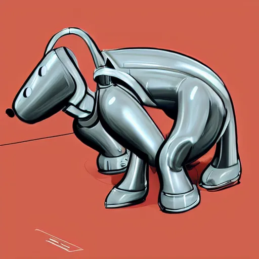 Prompt: curled up robot dog. in the style of syd mead. concept art. sci fi art. chrome. futuristic art.