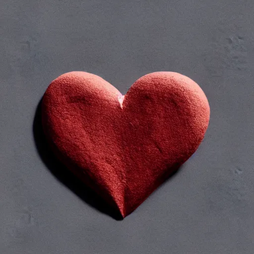 Image similar to 3d render of a red clay heart shape in the middle of a gray sheet of paper, range of pastel colors on the left side