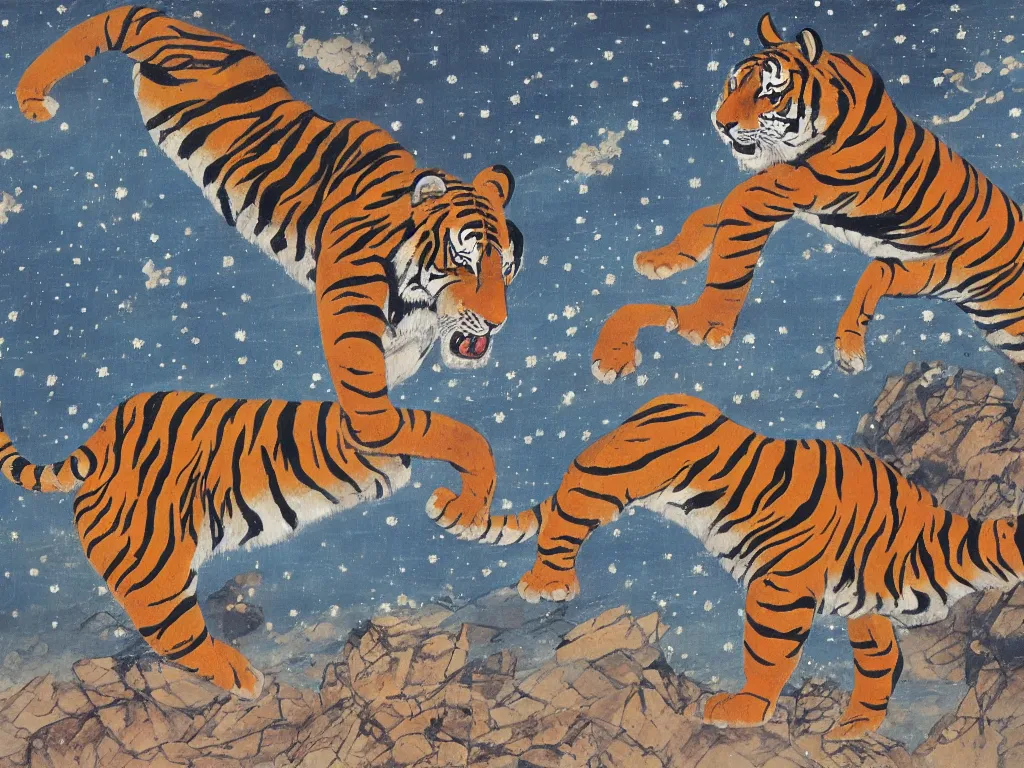 Prompt: Comet coming back as a tiger. Korean painting.