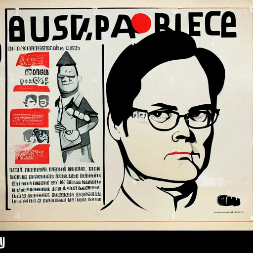 Image similar to dwight schrute russian propaganda poster 1 9 6 0 s