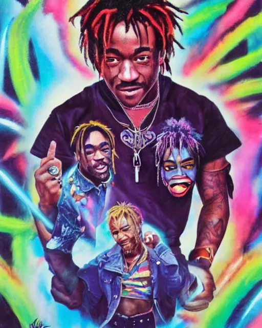 Image similar to lil uzi vert, airbrush, drew struzan illustration art, key art, movie poster