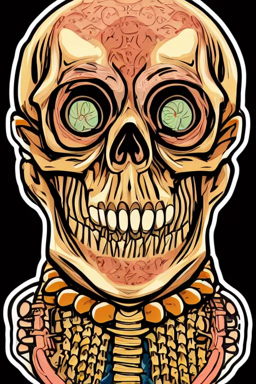 Image similar to A portrait of a skeleton who is a monk, sticker, portrait, highly detailed, colorful, illustration, smooth and clean vector curves, no jagged lines, vector art, smooth