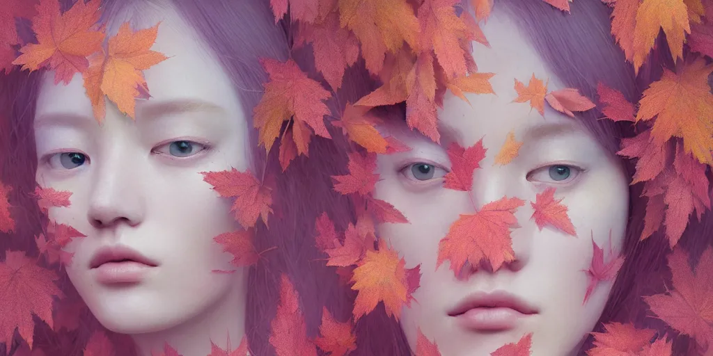 Image similar to breathtaking detailed pattern pastel colors of an ethereal ginger beauty morphing into autumn leaves, by hsiao - ron cheng, bizarre compositions, exquisite detail, 8 k