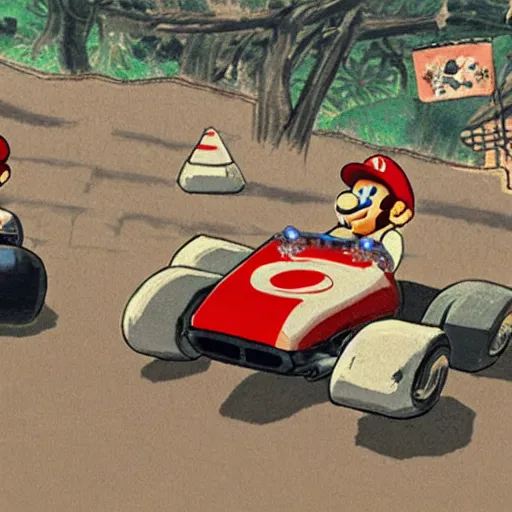 Prompt: mario kart in edo period japan