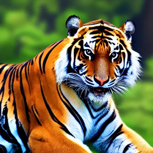 Image similar to Photorealistic photograph of a tiger by Suzi Eszterhas, photorealism, photorealistic, realism, real, highly detailed, ultra detailed, detailed, 70–200mm f/2.8L Canon EF IS lens, Canon EOS-1D Mark II, Wildlife Photographer of the Year, Pulitzer Prize for Photography, 8k, expo-sure 1/800 sec at f/8, ISO 400