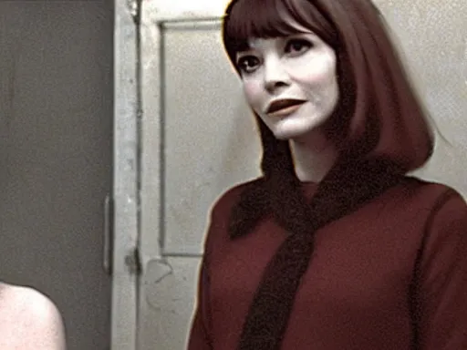 Prompt: film still of a beautiful beatnik girl staring into space, anna karina, mary louise parker, vintage fashion