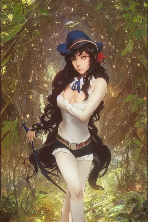 Prompt: anime key visual of a beautiful young zatanna, dc comics, intricate, magical forest, stunning, highly detailed, digital painting, artstation, smooth, hard focus, illustration, art by artgerm and greg rutkowski and alphonse mucha