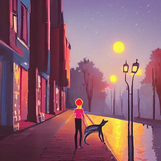 Image similar to a teenage girl and a teenage boy and a cat, in the Netherlands, art by Alena Aenami