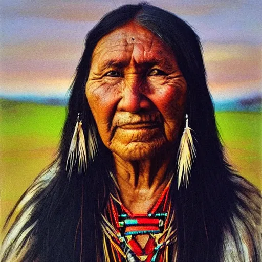 Prompt: “Native American, happy portrait”