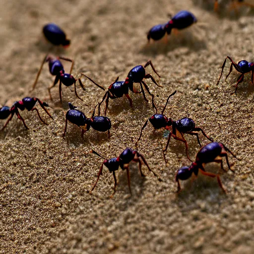 Prompt: Photograph Macro shot of ants in sand, 50x Zoom, DSLR, HDR, artstation,