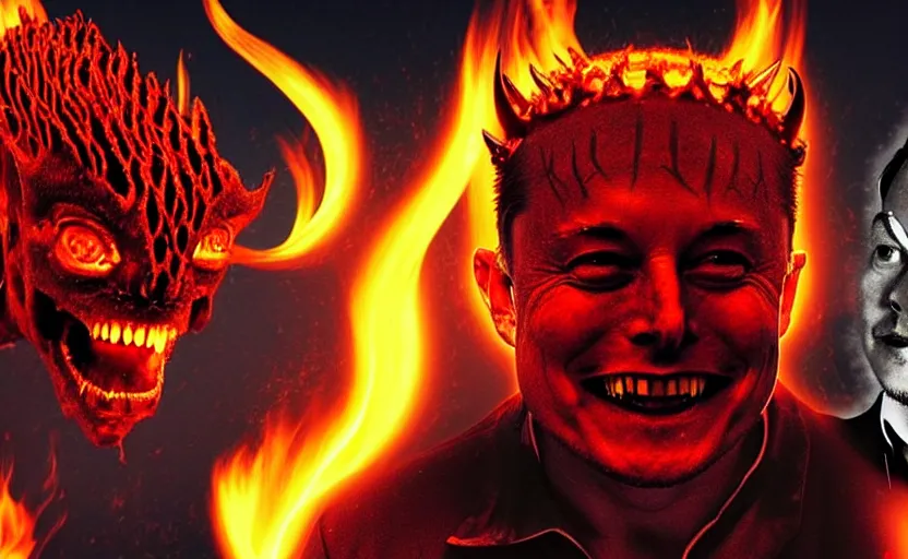 elon musk, demon, demon king, fire, lava, banana | Stable Diffusion