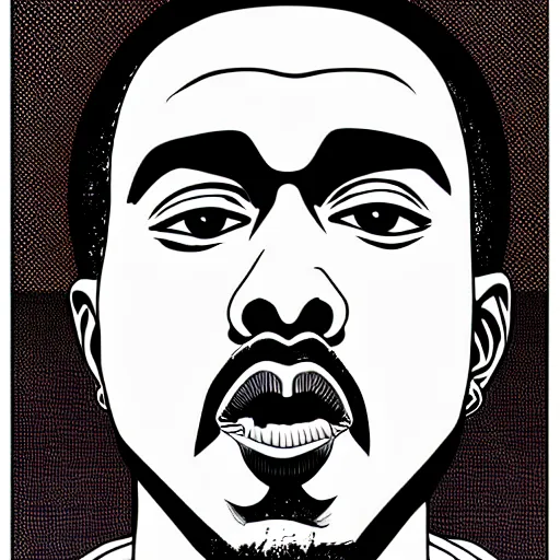 Prompt: manga panel of kanye west in the style of junji ito, 8 k, 4 k, masterpiece, trending on artstation