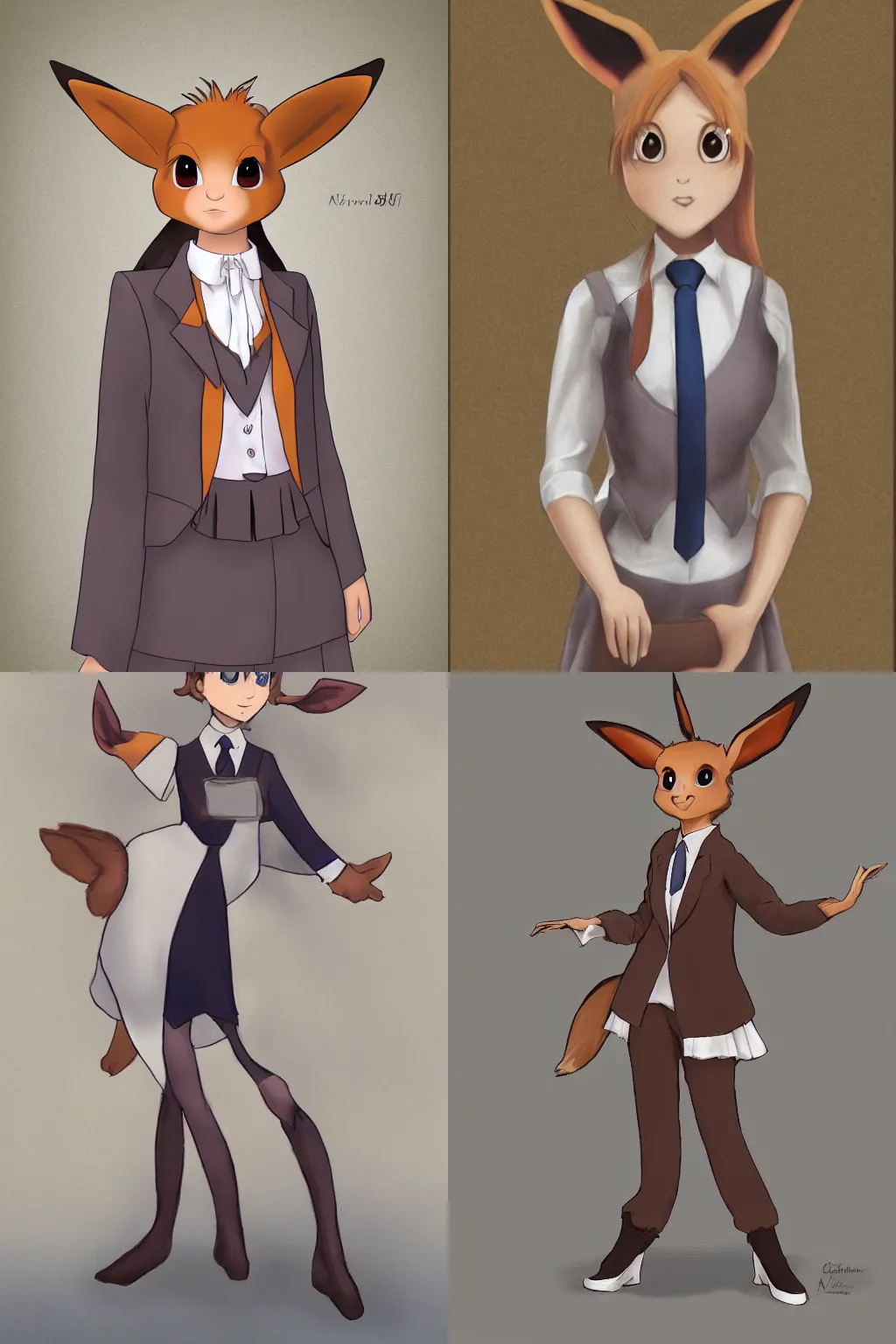 Prompt: an (anthro) girl eevee dressed like a mormon missionary, portrait,