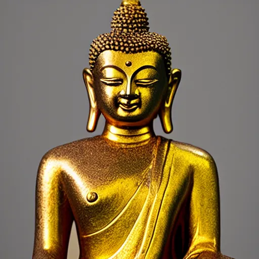 Image similar to photograph of a gold statue of the buddha, 8k, canon eos