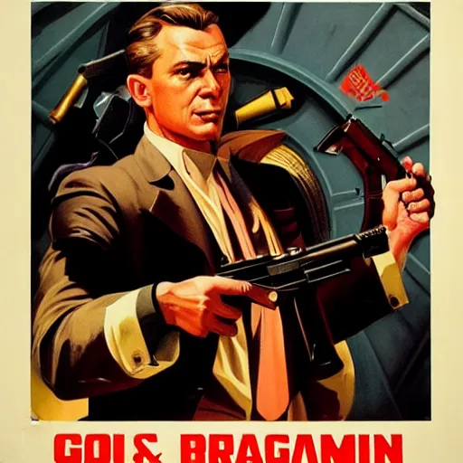 Image similar to propaganda poster of vinesauce joel pointing gun directly at camera in james bond movie, closeup of gun, visible barrel and grip by j. c. leyendecker, bosch, lisa frank, jon mcnaughton, and beksinski