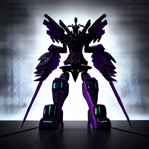 Prompt: goth transformers, 3 d character model, epic, 3 d render, white background, view 2, shadows