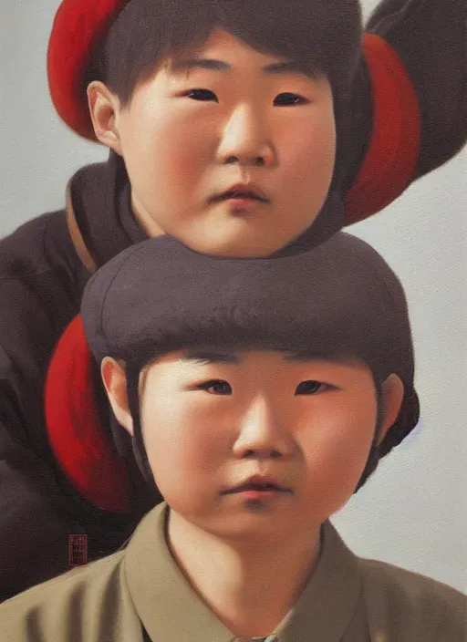Prompt: portrait of a handsome chinese boy in old beijing, painting by hun liu, oil on canvas, hyperrealism