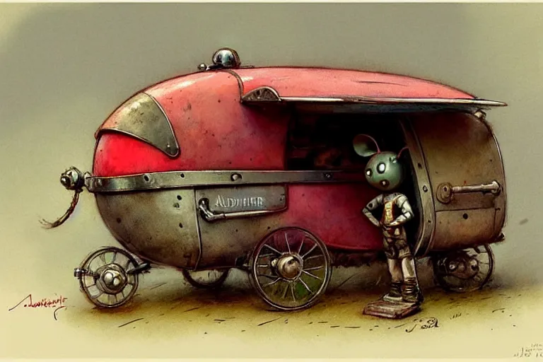 Image similar to adventurer ( ( ( ( ( 1 9 5 0 s retro future robot android mouse wagon store. muted colors. ) ) ) ) ) by jean baptiste monge!!!!!!!!!!!!!!!!!!!!!!!!! chrome red