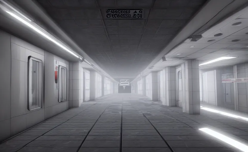 Image similar to screenshot of a first person shooter game on unreal engine 5, narrow modern hallways of a government office facility with white dry wall, photorealistic, colorful retrofuturism, concept art, trending on artstation