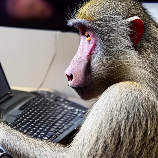 Image similar to a baboon programming, in the office