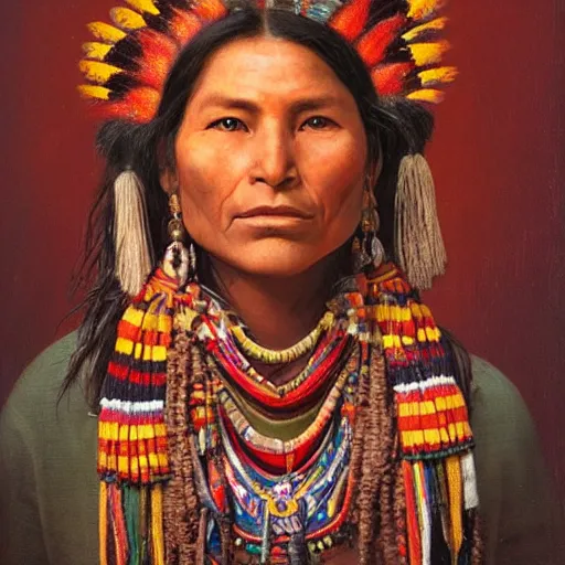 Image similar to portrait of an inca woman ( 3 5 ) from mesoamerica, an oil painting by ross tran and thomas kincade