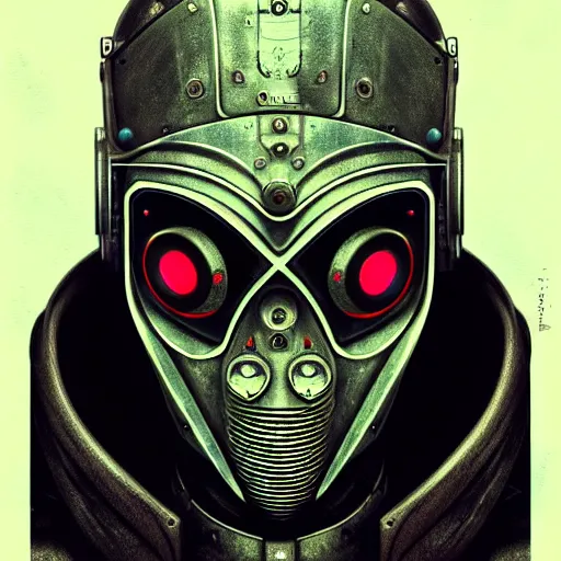 Image similar to low angle shot of a cyberpunk gazmask robot character wearing a gazmask, chernobyl, radioactiv sign, intricate, elegant, highly detailed, centered, digital painting, artstation, concept art, smooth, sharp focus, illustration, artgerm, Tomasz Alen Kopera, Peter Mohrbacher, donato giancola, Joseph Christian Leyendecker, WLOP, Boris Vallejo