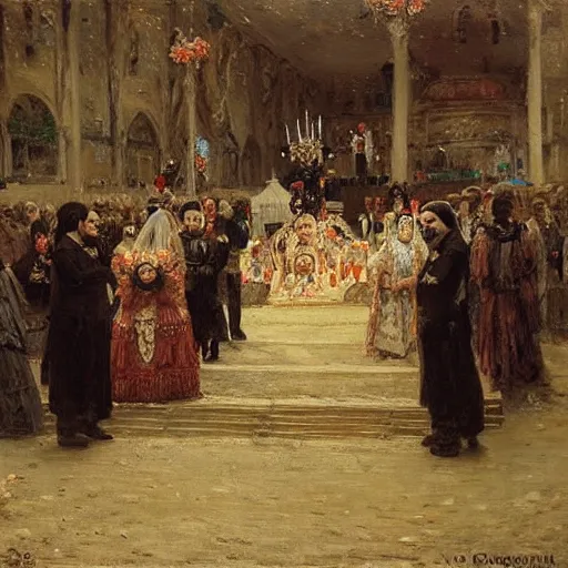 Prompt: wedding of the dead by vasily grigoryevich perov