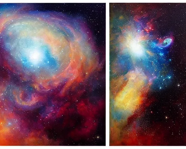 Image similar to cosmic person nebula, an oil painting, by ( leonardo da vinci ) and greg rutkowski and rafal olbinski ross tran airbrush time magazine