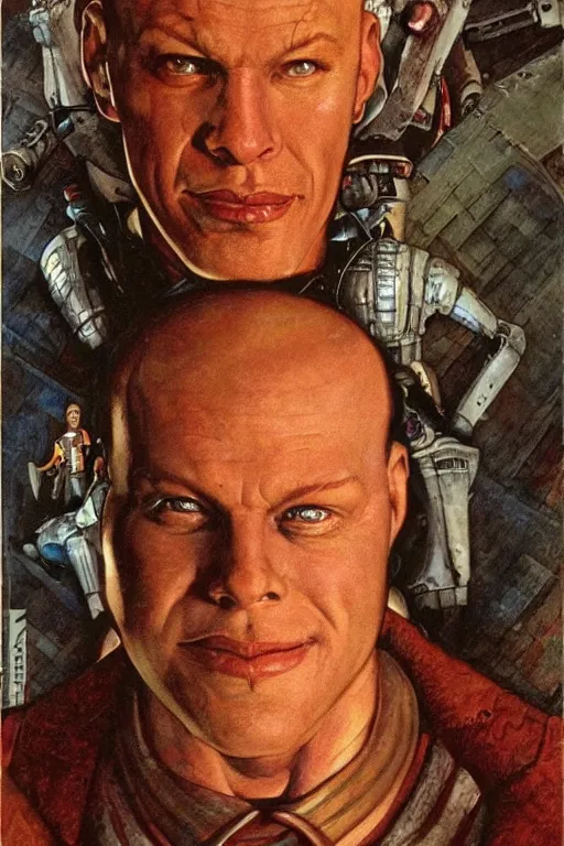 Image similar to Kroben Dallas from the Fifth element movie painted by Norman Rockwell