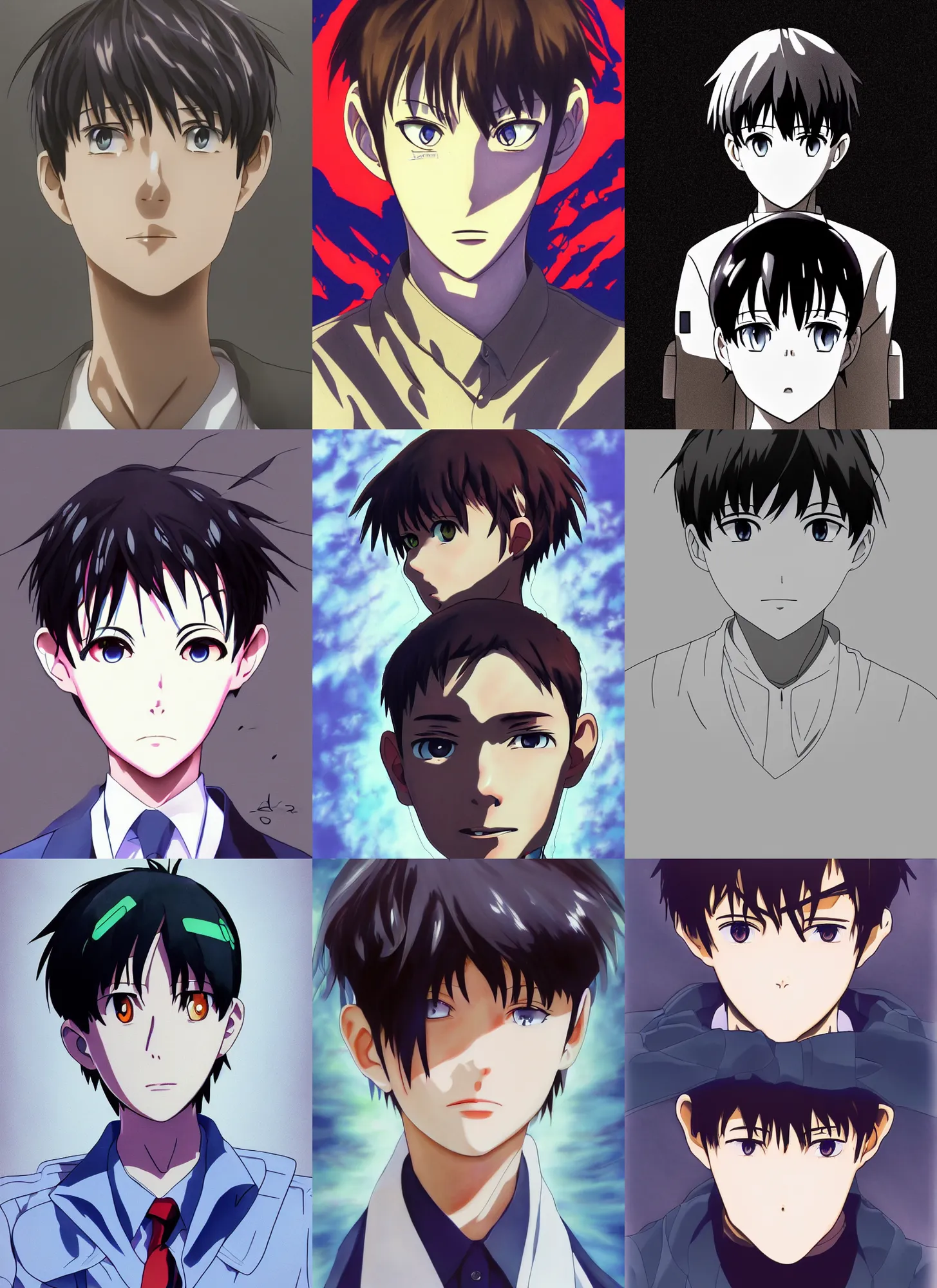 Prompt: Shinji Ikari fanart, semi-realistic anime illustration, symmetrical face, beautiful eyes, Neon Genesis Evangelion fanart, trending on Pixiv, cinematic, 4K anime, Studio Gainax, Yoshiyuki Sadamoto, cel shaded, cinematic, 4K