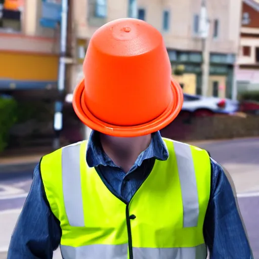 Image similar to man with traffic cone for head