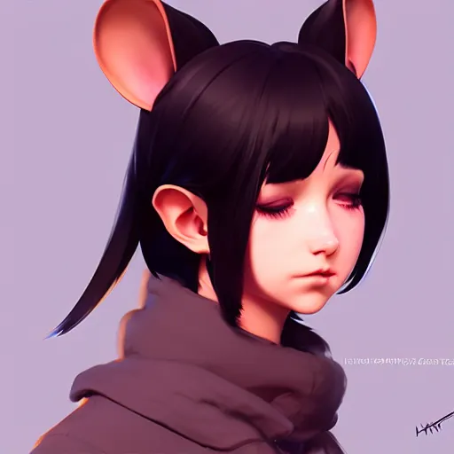 Prompt: character design portrait of an anthropomorphic furry rat girl with rat ears and a tail, closed eyes, 4 k, concept art, by wlop, ilya kuvshinov, artgerm, krenz cushart, pixiv.