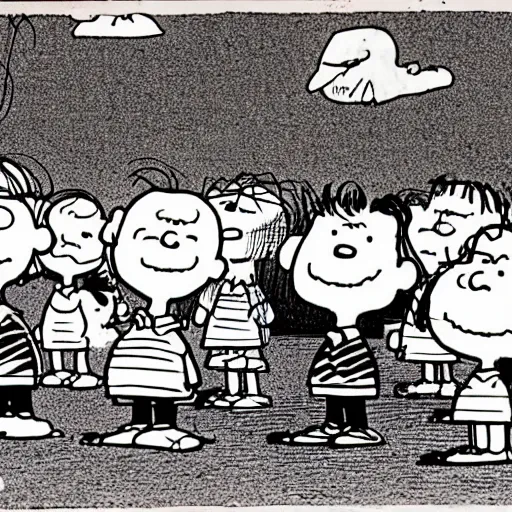 Image similar to charlie brown at a music festival. By charles Schulz