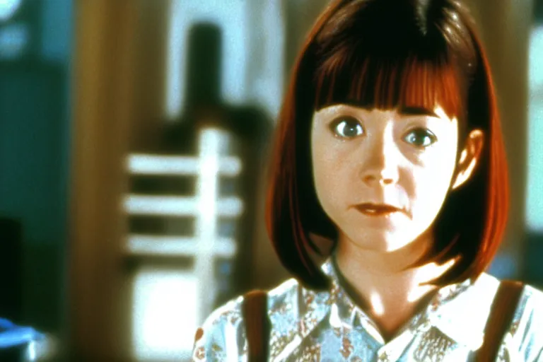 Prompt: cute young alyson hannigan with short hairs in japanese horror movie