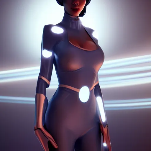 Image similar to a woman in a futuristic suit holding a glowing light, a computer rendering by Artgerm, featured on cgsociety, afrofuturism, daz3d, zbrush, futuristic