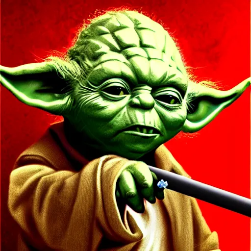 Image similar to Yoda smoking a cigarette, digital art, realistic, artstation, detailed