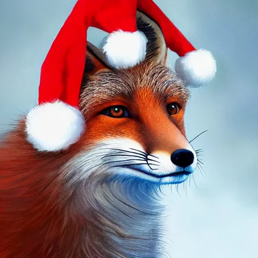 Prompt: perfectly-centered-Portrait-full-shot of a fox, wearing a santa hat, sitting next to a christmas tree, intricate, elegant, super highly detailed, professional digital painting, artstation, concept art, smooth, sharp focus, no blur, no dof, extreme illustration, Unreal Engine 5, 8K, art by artgerm and greg rutkowski and alphonse mucha and loish and WLO