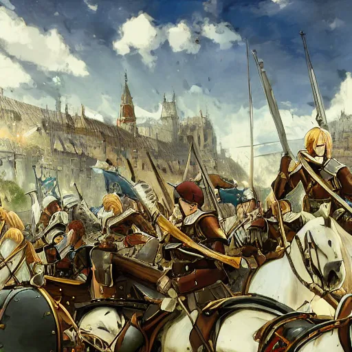 Image similar to Hundred Years War of Orleans, anime concept art by Makoto Shinkai