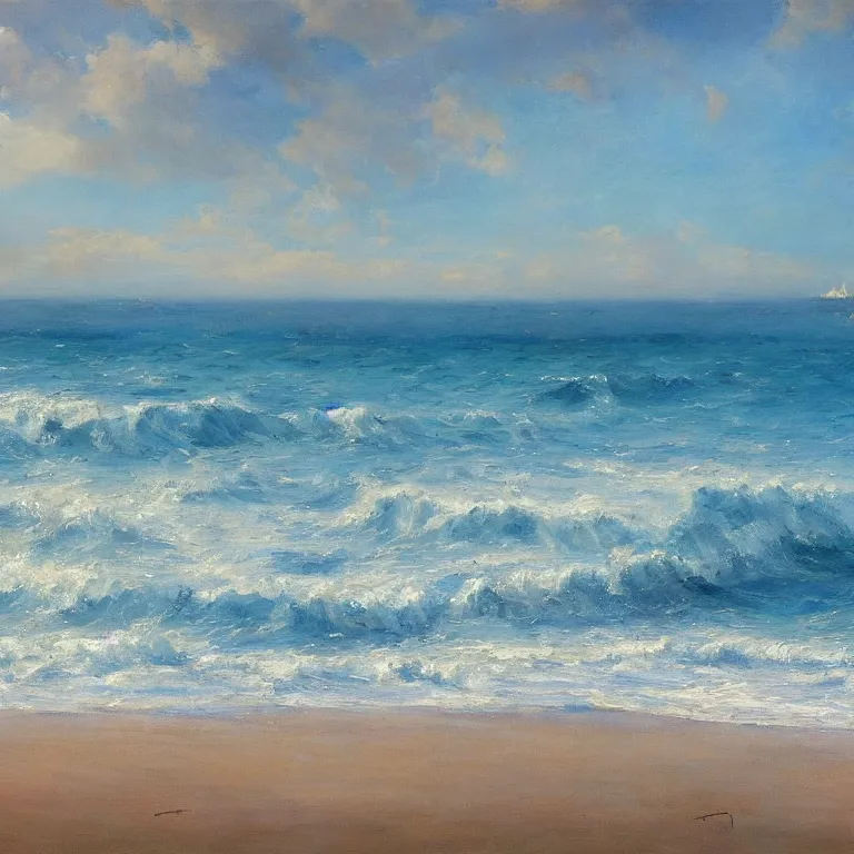 Image similar to a beautiful masterpiece painting of a coastal beach seascape in spring with by juan gimenez, award winning, trending on artstation,