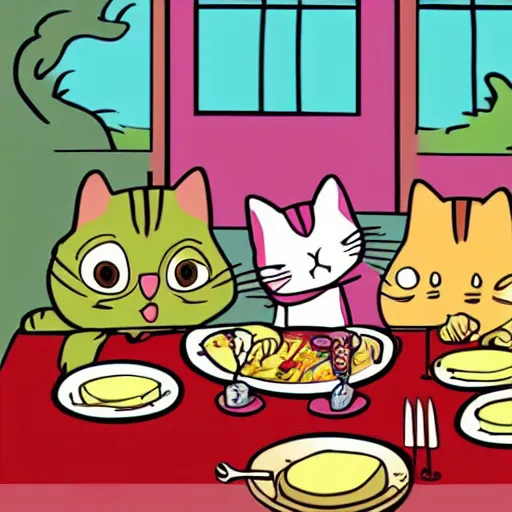 Image similar to cartoon cats having a nice dinner