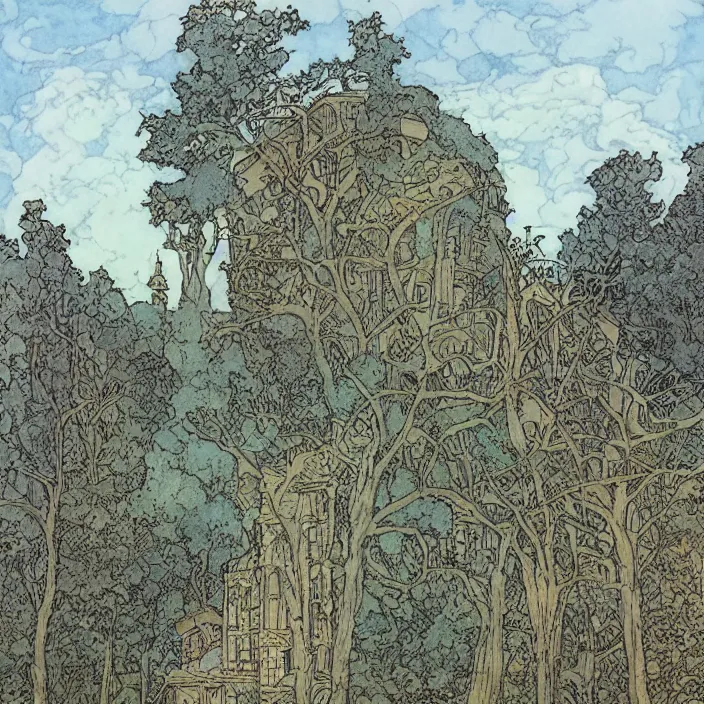 Image similar to a building in a landscape, by rebecca guay