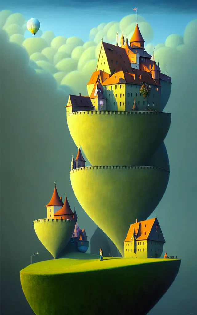 Image similar to gediminas pranckevicius an oil on canvas portrait painting of world castle happy place, volumetric light godray, surrealism, surrealist, impossible geometry, rob gonsalves, high detail fantastic