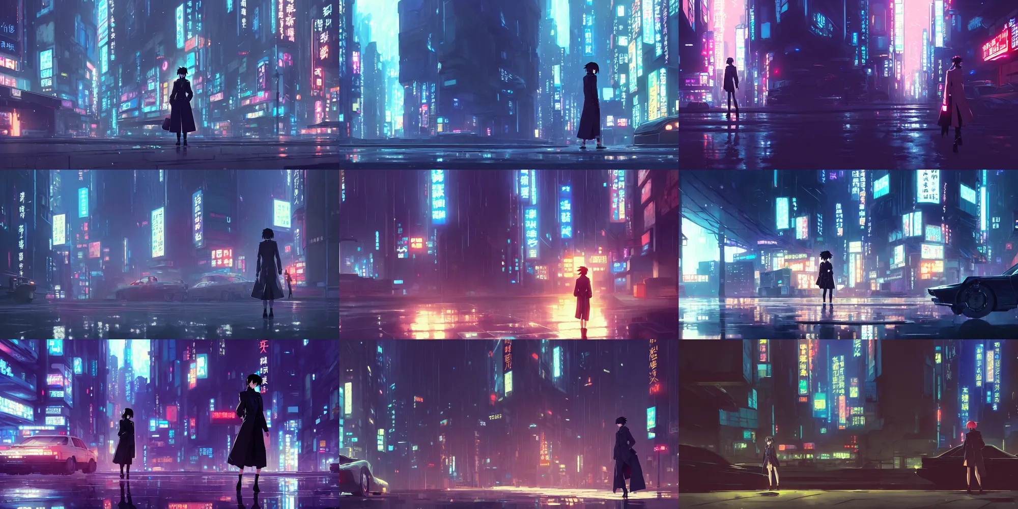 Prompt: a high definition cinematic screenshot from the detective noir cyberpunk anime film ; a lone female detective in a trenchcoat investigates a dreamworld, digital painting by makoto shinkai, akira toriyama, sparth, trending on artstation