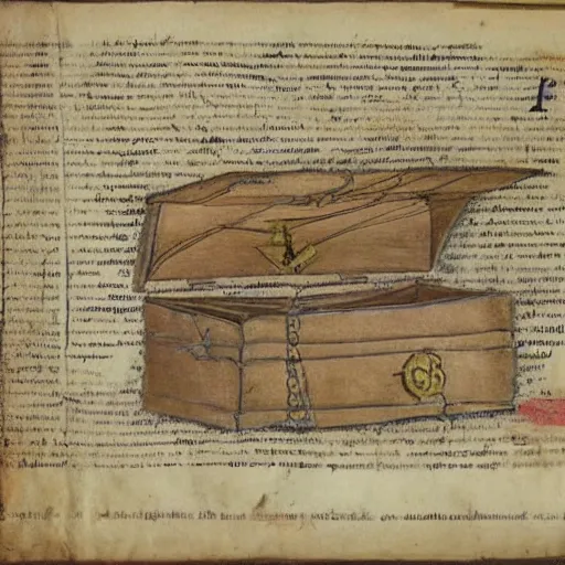 Image similar to anatomical diagram of trapped treasure chest, magical parchment