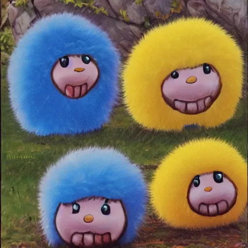 Image similar to happy little puff balls,