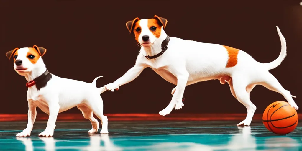 Prompt: a jack russell terrier playing basketball, cinematic, 4k, very very detailed, high quality