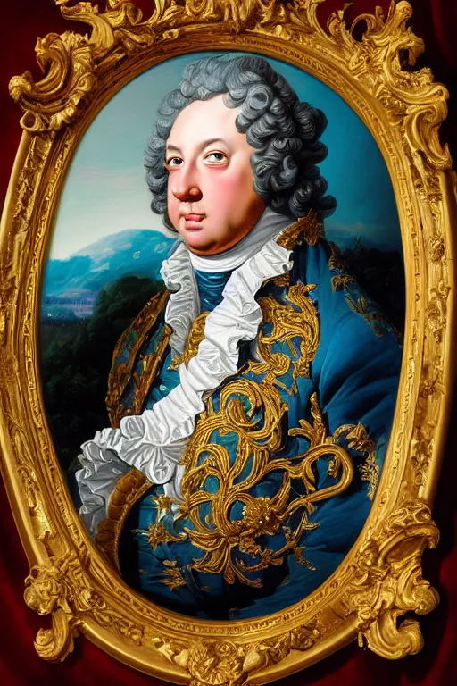 Image similar to rococo vaporwave Dan Mumford style portrait of Louis xv in the style of Rob Lefield and Dan Mumford Dan Mumford Dan Mumford, Dan Mumford, Greg rutkowski, trending on artstation, digital art, surrealism, macro