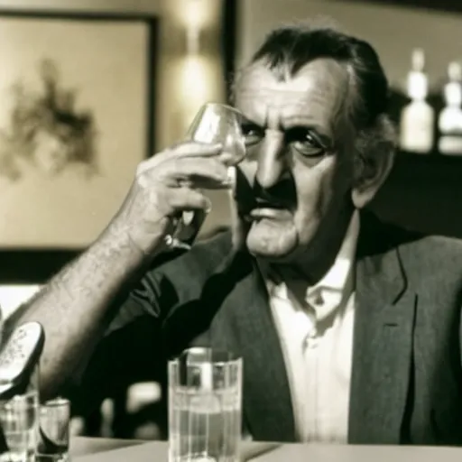 Prompt: photograph of lino ventura drinking gin and tonic, 4 k