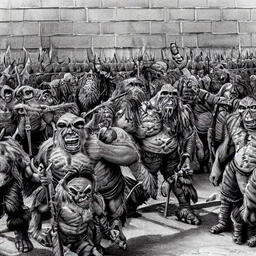 Prompt: orcs standing outside of a Walmart, protesting the working conditions, High detail, 1998